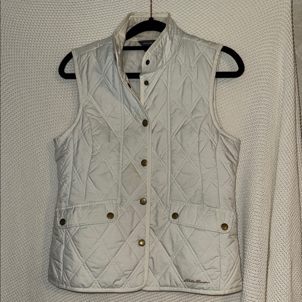 Eddie Bauer Quilted Cream Vest with Gold Accents
